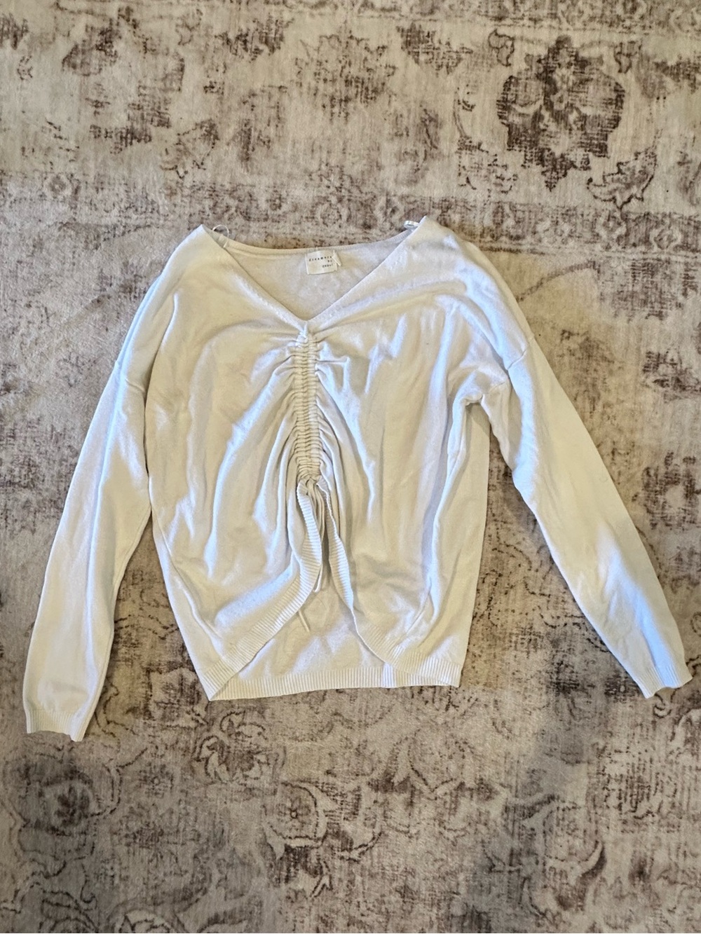Ruched V-Neck Long Sleeve Top in Cream